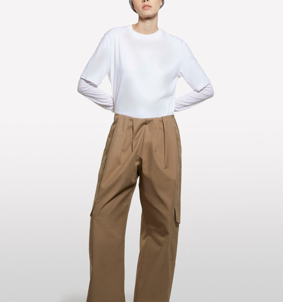 Calças cargo bege com pregas - calças joggers para mulher - Bege | Sisley image number 1